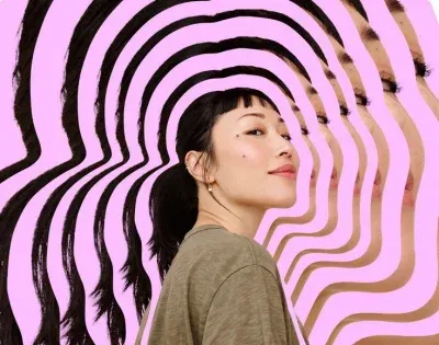 A profile portrait surrounded by repeating silhouettes